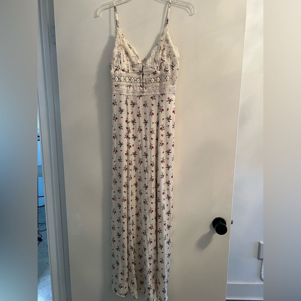 Free People Cream and Red Floral Maxi Dress